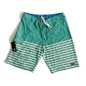 Rusty Board Shorts Men's Size 30 Stretchy Stripe Lace-Tie with Wax Comb